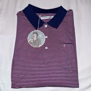 Criquet Men's Striped Club Polo NWT Size XXL Pink and Navy 100% Pima Cotton